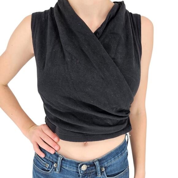 Vintage Y2K Necessary Objects Womens Sz S Cotton Crop Top Black Wrap Style - Picture 1 of 4